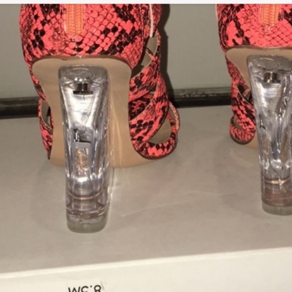 Bella Luna Neon Orange Snakskin Stripper Heel - Picture 8 of 10